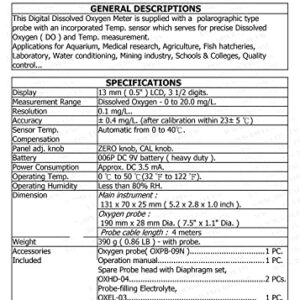 Dissolved Oxygen Meter (Range: 0 to 20.0 mg/L) for Aquaculture, Aquarium, Agriculture, Fish Hatcheries, Mining Industries Alongwith Factory Calibration Certificate Model: DO-5509