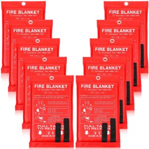 10 pack fire blanket fiberglass fire emergency blanket flame retardant fire suppression blanket fireproof emergency survival safety cover for kitchen home car office warehouse camping, 39 x 39 inch