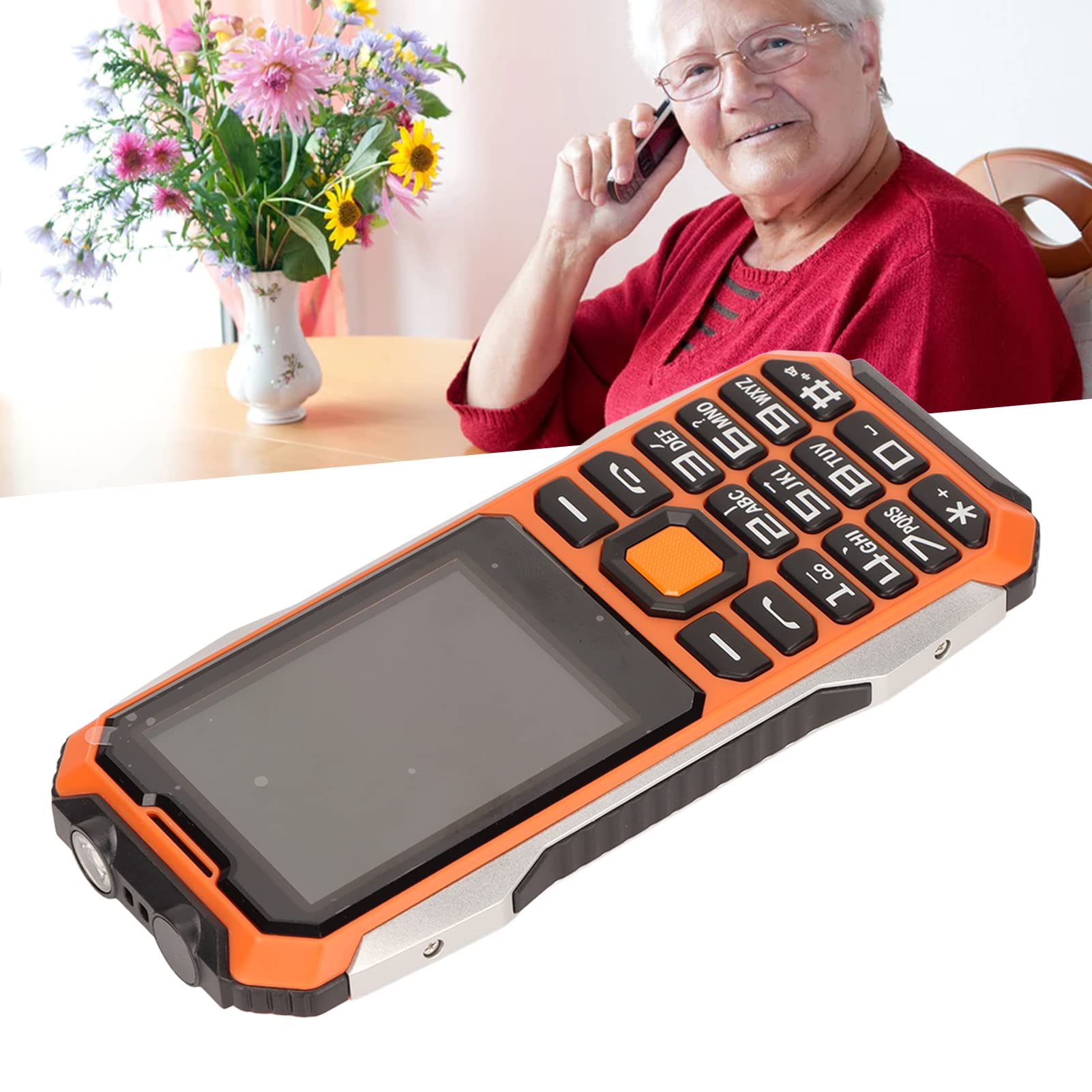 ASHATA Unlocked Big Button Senior Cell Phone, Easy to Use 2G Multifunction Dual SIM Loud Volume Basic Phone with SOS Button for Elderly, 6800mAh Battery, Supports 13 Languages(Orange)