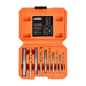 luckyway 10-piece screw extractor and left hand drill bit set, bolt extractors, for removing broken studs, bolts, socket screws, and fittings