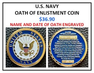 challenge coin-us navy oath of enlistment engraved with name and date of oath