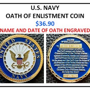 Challenge Coin-US Navy Oath of Enlistment Engraved with Name and Date of Oath