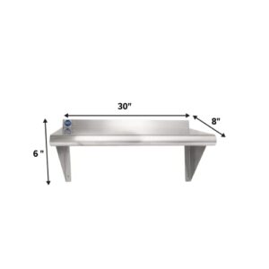 Express KitchQuip NSF Certified 18 Gauge Heavy Duty Stainless Steel Wall Shelf with Brackets for Kitchens, Utility Rooms, Storage, Offices & Home