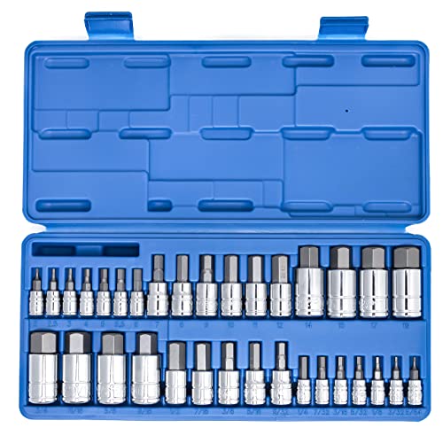 NEIKO 10388A Master Allen Hex Bit Socket Set, 33 Piece SAE and Metric Allen Socket Set, Allen Head Hex Key Socket Set Made with S2 Steel, Allen Hex Bit Set, Standard 5/64” – 3/4” & Metric 2mm – 19mm