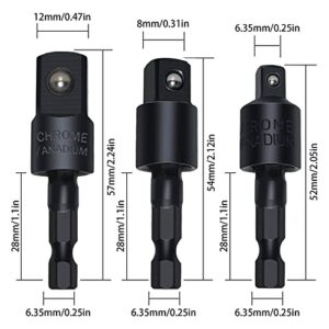 4pcs Drill-Bit-Extension Set, Includes Hex Shank 105° Right-Angle-Drill-Attachmen, 360° Rotatable Joint Socket 1/4 3/8 1/2" Universal Socket Adapter Set (Black)