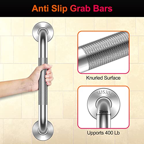 2 Pack 16 inch Anti-Slip Shower Grab Bars,SUS304 Stainless Steel Grab Rails for Bathrooms,Knurled Shower Safety Hand Rail,Bathroom Grab Bar,Handicap Bar Elderly Pregnant Injury Assist Bath Handle