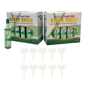 20 bottles of super green lucky green bamboo plant food with heart garden labels