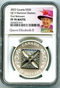 2022 ca canada queen elizabeth ii qeii diamond diadem first releases silver proof coin $20 ngc pf70