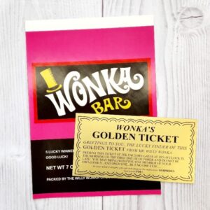 7 oz inspired candy wrapper and golden ticket (candy not included)
