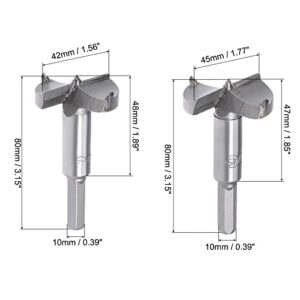 uxcell Forstner Wood Boring Drill Bits Set 42mm Dia. & 45mm Dia. Hole Saw Carbide Tip Hexagon Shank Cutting for Hinge Plywood MDF CNC Tool