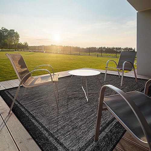 CAMILSON Indoor Outdoor Rug, 5x7 Bordered Dark Grey Black Modern Area Rugs for Indoor and Outdoor Patios, Kitchen and Hallway Mats, Washable Porch Deck Outside Carpet (Bordered Black, 5x7)