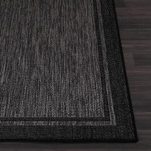 CAMILSON Indoor Outdoor Rug, 5x7 Bordered Dark Grey Black Modern Area Rugs for Indoor and Outdoor Patios, Kitchen and Hallway Mats, Washable Porch Deck Outside Carpet (Bordered Black, 5x7)