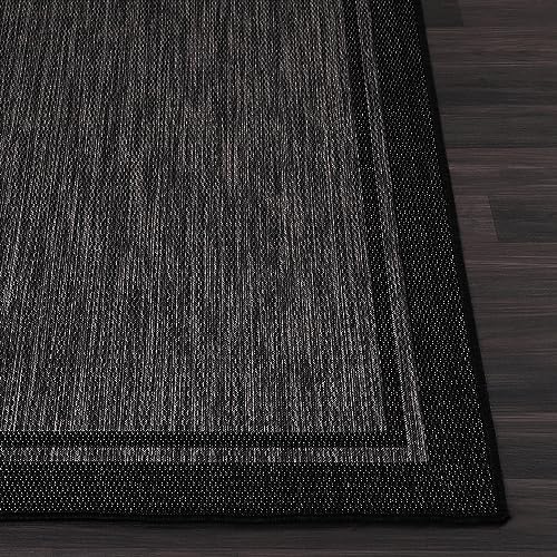 CAMILSON Indoor Outdoor Rug, 5x7 Bordered Dark Grey Black Modern Area Rugs for Indoor and Outdoor Patios, Kitchen and Hallway Mats, Washable Porch Deck Outside Carpet (Bordered Black, 5x7)