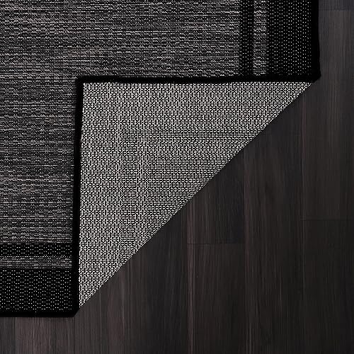 CAMILSON Indoor Outdoor Rug, 5x7 Bordered Dark Grey Black Modern Area Rugs for Indoor and Outdoor Patios, Kitchen and Hallway Mats, Washable Porch Deck Outside Carpet (Bordered Black, 5x7)