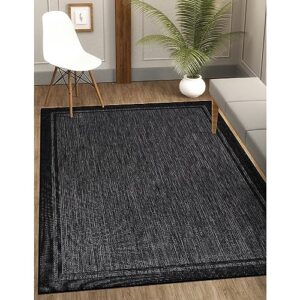 CAMILSON Indoor Outdoor Rug, 5x7 Bordered Dark Grey Black Modern Area Rugs for Indoor and Outdoor Patios, Kitchen and Hallway Mats, Washable Porch Deck Outside Carpet (Bordered Black, 5x7)