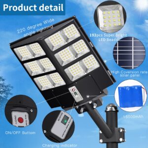 JAYNLT 800W Solar Street Light, 80000LM Dusk to Dawn Solar Parking Lot Lights IP67 Waterproof, 6500K Led Solar Security Light Outdoor with Motion Sensor and Remote Control for Yard, Garage, Road