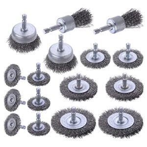 wire brush wheel cup brush drill set 16 piece, mixiflor wire brush for drill 1/4 inch hex shank, wire cup brush for drill, coarse carbon steel wire wheel for drill, wire brush drill attachment