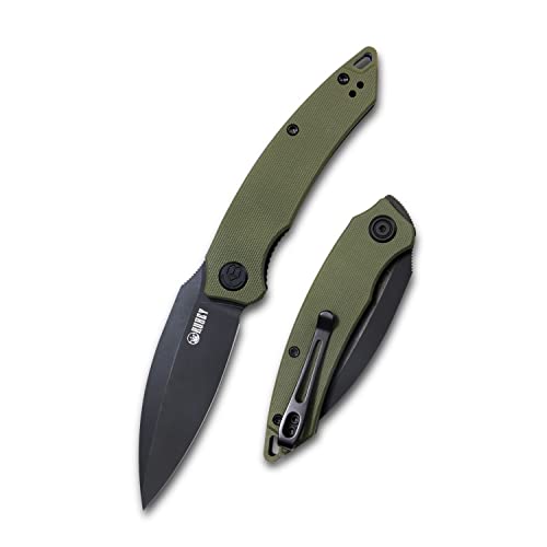 KUBEY Leaf KU333C Pocket Knife for EDC, Small Folding Knife with 2.99 Inch Blade G10 Handle, Reversible Deep Carry Pocket Clip for Camping Hunting Hiking