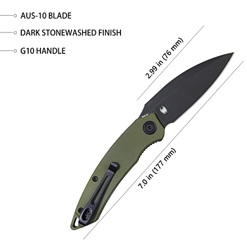 KUBEY Leaf KU333C Pocket Knife for EDC, Small Folding Knife with 2.99 Inch Blade G10 Handle, Reversible Deep Carry Pocket Clip for Camping Hunting Hiking