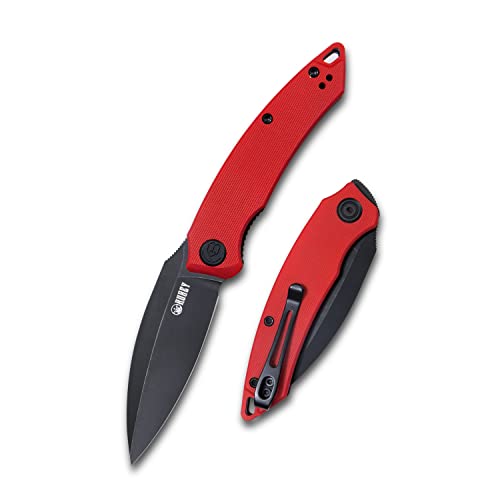 KUBEY Leaf KU333B Pocket Knife for EDC, Small Folding Knife with 2.99 Inch Blade G10 Handle, Reversible Deep Carry Pocket Clip for Camping Hunting Hiking