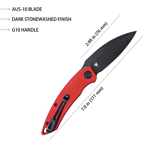 KUBEY Leaf KU333B Pocket Knife for EDC, Small Folding Knife with 2.99 Inch Blade G10 Handle, Reversible Deep Carry Pocket Clip for Camping Hunting Hiking