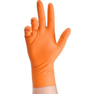 TITANflex Thor Grip Heavy Duty Industrial Orange Nitrile Gloves 8-mil Disposable Latex Free with Raised Diamond Texture Grip, Powder Free, Rubber Mechanic Gloves,100-ct Box (Large)