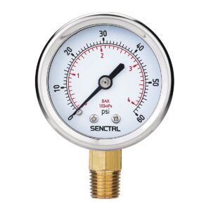 senctrl 0-60 psi pressure gauge, 2" dial, 1/4 npt lower mount, waterproof, stainless steel case, for swimming pool filter pump spa water air mtb tire pressure test