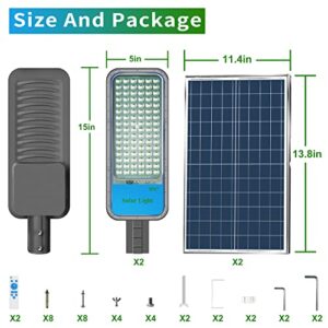 Gebosun 2PK 200W Solar Street Light with Motion Sensor, 192PCS LED Security Flood Light Dusk to Dawn Outdoor Lighting, Die-cast Aluminium IP67 Waterproof Solar Parking Lot Light for Yard,Garden,Patio