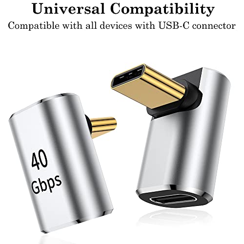 AuviPal 90 Degree USB C Adapter (4 Pack), 40Gbps USB C Male to Female Right Angle Connector for Steam Deck, ROG Ally, MacBook, Notebook, Smart Tablet & Phone and More - Silver