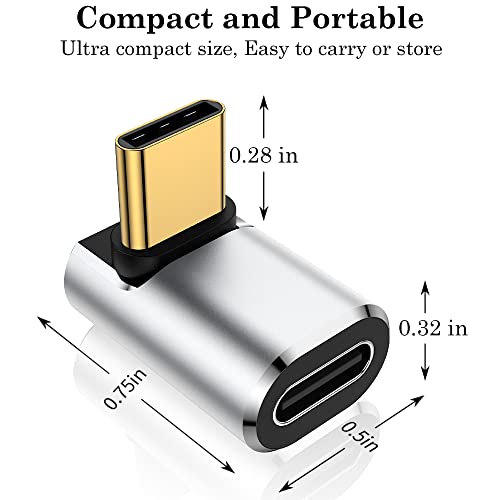 AuviPal 90 Degree USB C Adapter (4 Pack), 40Gbps USB C Male to Female Right Angle Connector for Steam Deck, ROG Ally, MacBook, Notebook, Smart Tablet & Phone and More - Silver