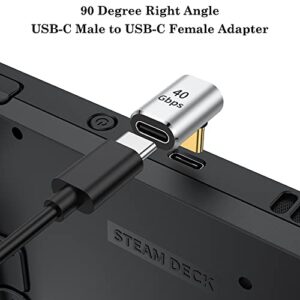 AuviPal 90 Degree USB C Adapter (4 Pack), 40Gbps USB C Male to Female Right Angle Connector for Steam Deck, ROG Ally, MacBook, Notebook, Smart Tablet & Phone and More - Silver