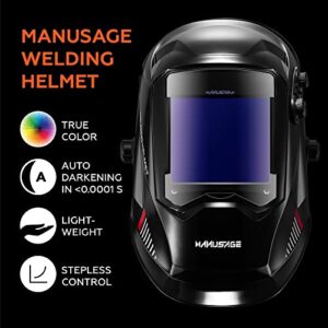 Manusage Large Viewing Screen True Color Solar Power Auto Darkening Welding Helmet, Wide Shade 4/5-9/9-13 for Tig Mig Arc Weld Grinding Welder Mask,16800FSH