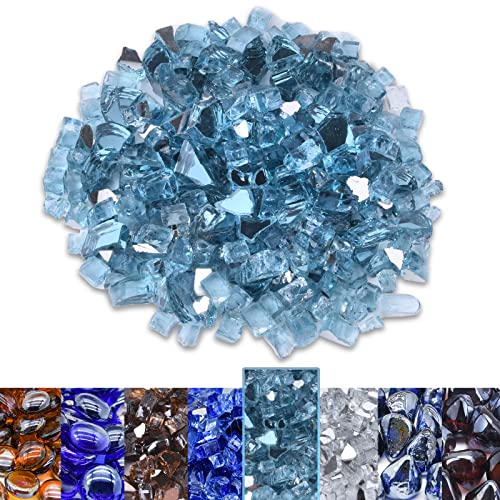 GasSaf 1/2 Inch Fire Glass Reflective Tempered Fireglass Cut Crushed FireGlass for Fire Pit, Fireplace and fire Pit Table (10 Pound)(Crystal Ice Reflective)