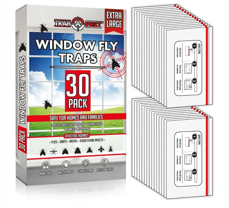 Window Fly Traps Indoor Clear (30 Pack) - Fly Window Traps for Indoors Sticky, Indoor Fly Trap Non-Toxic Fly Strips for Windows - Fly Sticky Traps Indoor Fly Paper Indoor Bug Sticky Traps (8.25" x 5")