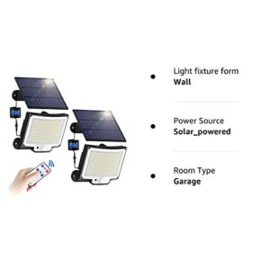 Solar Outdoor Lights Motion Sensor [3 Modes/228LED] Solar Flood Lights Dusk to Dawn, IP65 Waterproof Led Solar Security Lights with Remote for Garage, Patio, Outside, Yard, Garden (5M Cable, 2Pack)