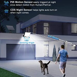 Solar Outdoor Lights Motion Sensor [3 Modes/228LED] Solar Flood Lights Dusk to Dawn, IP65 Waterproof Led Solar Security Lights with Remote for Garage, Patio, Outside, Yard, Garden (5M Cable, 2Pack)