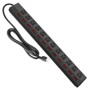 12 outlet heavy duty power strip with individual switches,wall mount power strip surge protector for appliances,6ft cord,1200j 15a 1875w