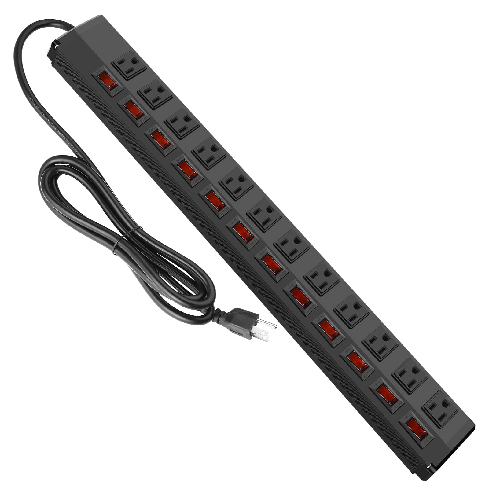 12 Outlet Heavy Duty Power Strip with Individual Switches,Wall Mount Power Strip Surge Protector for Appliances,6FT Cord,1200J 15A 1875W