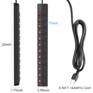 12 Outlet Heavy Duty Power Strip with Individual Switches,Wall Mount Power Strip Surge Protector for Appliances,6FT Cord,1200J 15A 1875W