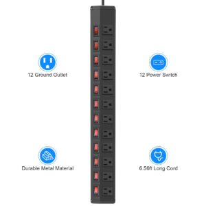 12 Outlet Heavy Duty Power Strip with Individual Switches,Wall Mount Power Strip Surge Protector for Appliances,6FT Cord,1200J 15A 1875W