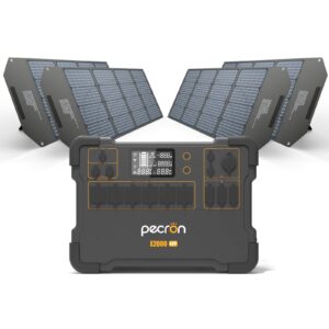 pecron solar generator e2000lfp,e2000lfp portable power station with 4x 200w solar panels with 6x110v/2000w ac outlets,lifepo4 battery backup for outdoors camping emergency