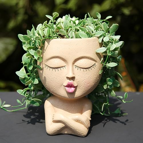 Mrsivrop Face Planter for Indoor Plants, 7.7 Inches Large Face Planters Pots Head Succulent Planters for Indoor Outdoor Plants with Drainage, Unique Flowers Planters Angry Face Planter, Vivid Light