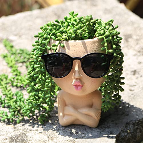 Mrsivrop Face Planter for Indoor Plants, 7.7 Inches Large Face Planters Pots Head Succulent Planters for Indoor Outdoor Plants with Drainage, Unique Flowers Planters Angry Face Planter, Vivid Light