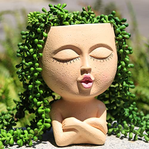 Mrsivrop Face Planter for Indoor Plants, 7.7 Inches Large Face Planters Pots Head Succulent Planters for Indoor Outdoor Plants with Drainage, Unique Flowers Planters Angry Face Planter, Vivid Light