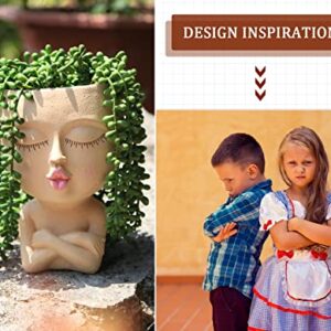 Mrsivrop Face Planter for Indoor Plants, 7.7 Inches Large Face Planters Pots Head Succulent Planters for Indoor Outdoor Plants with Drainage, Unique Flowers Planters Angry Face Planter, Vivid Light