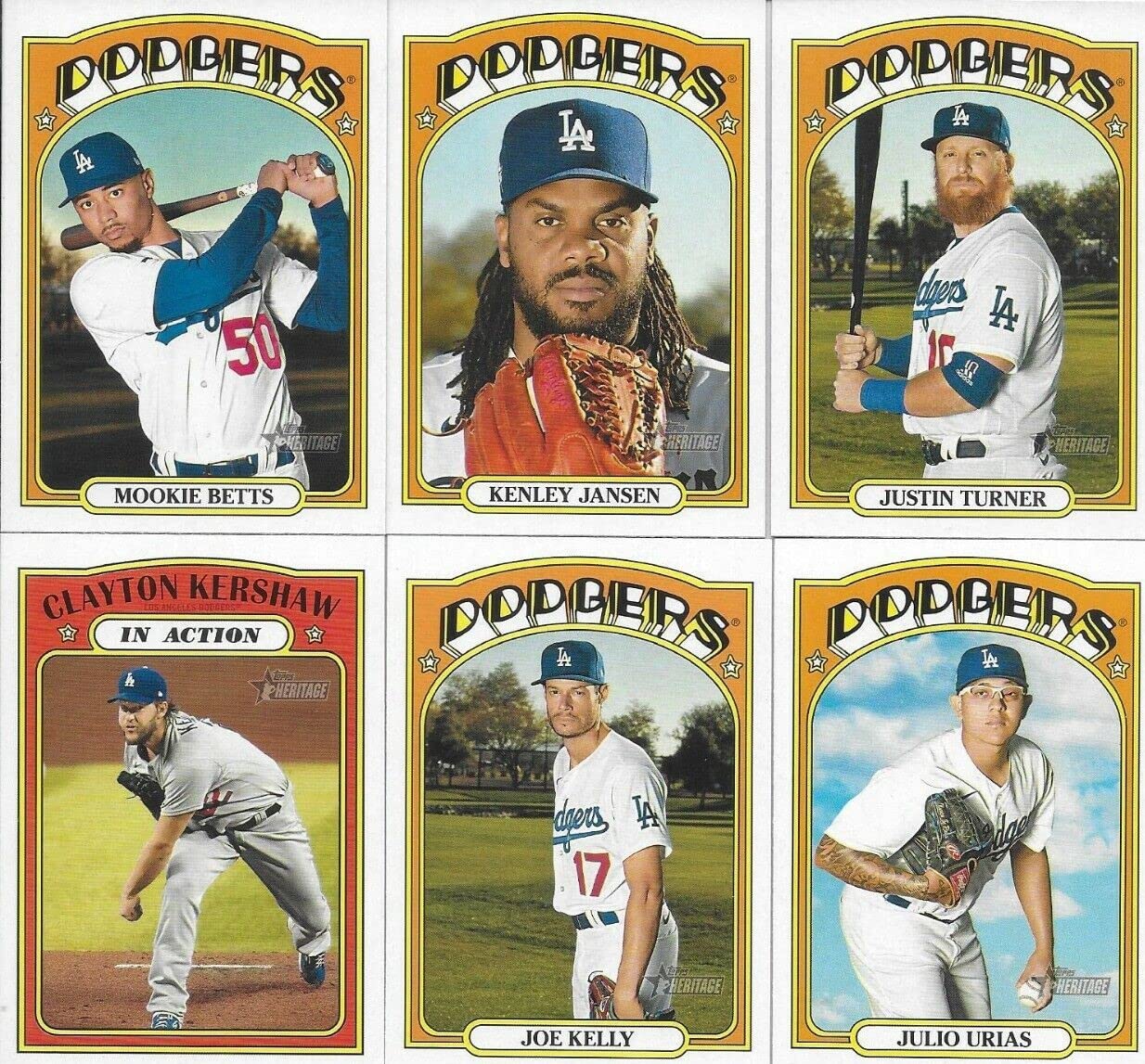 Los Angeles Dodgers 2021 Topps Heritage Series Complete Mint Hand Collated 30 Card Team Set Featuring Mookie Betts and Clayton Kershaw Plus and World Series and Others