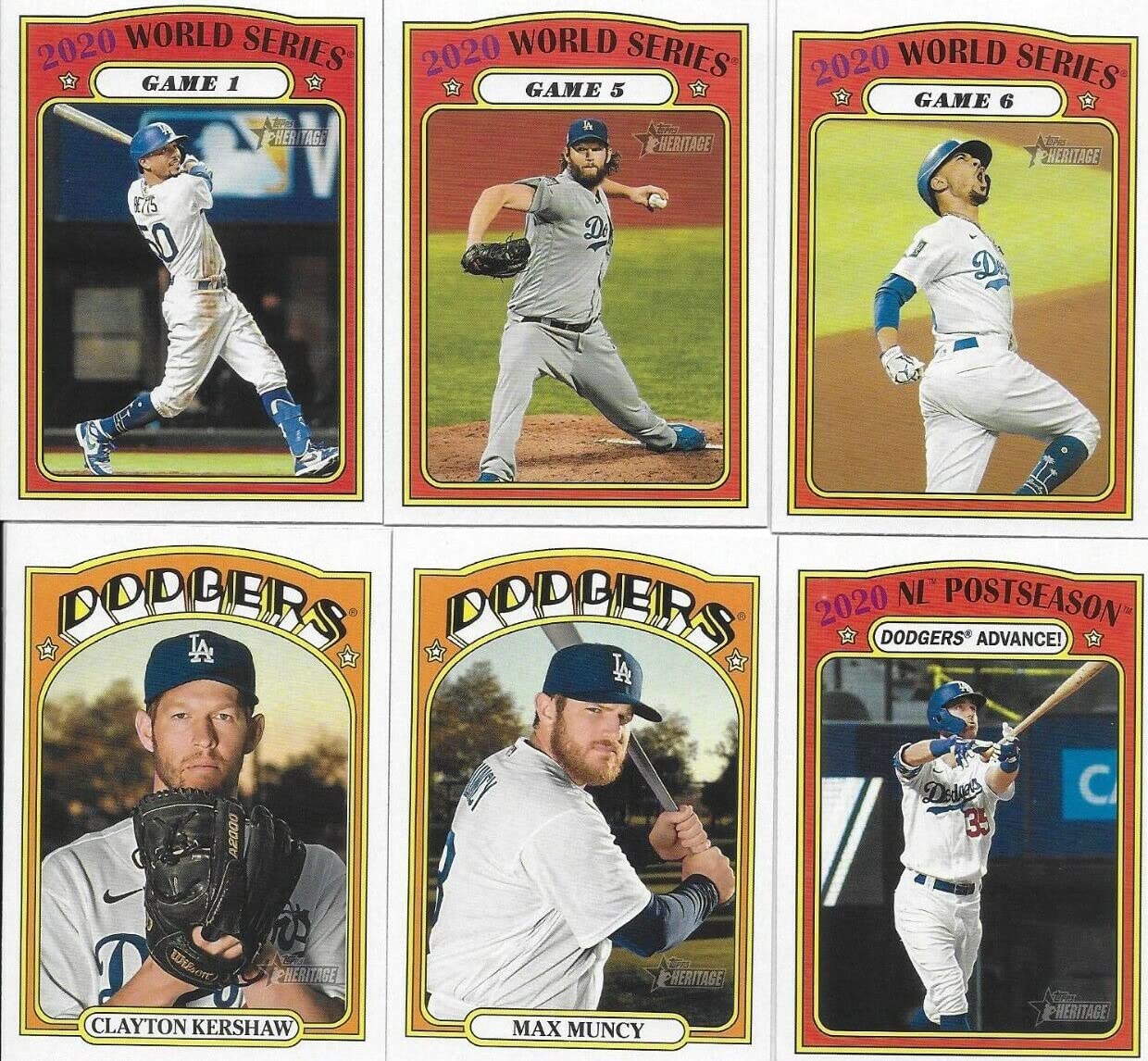 Los Angeles Dodgers 2021 Topps Heritage Series Complete Mint Hand Collated 30 Card Team Set Featuring Mookie Betts and Clayton Kershaw Plus and World Series and Others