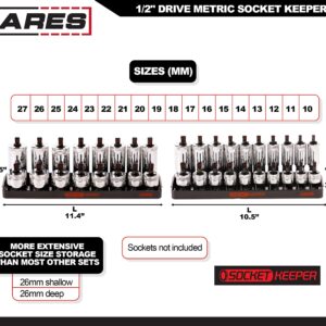 ARES 60178 – 8-Piece Metric & SAE Socket Keeper/Organizer Tray Set – Black & Green Socket Holders - Store 176 Standard & Deep Sockets - Socket Posts Feature High Visibility Markings