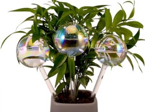 ahhute 3 pack plant watering globes - iridescent rainbow gradient color glass watering globes - watering bulbs for outdoor plants indoor plants - plant self watering devices