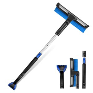 YSMJ Snow Brush and Car Ice Scraper, Telescoping Ice Scraper, Foam Grip, Heavy Duty Snow Remover for Cars, 270° Pivoting Snow Scraper Brush for Car Windshield